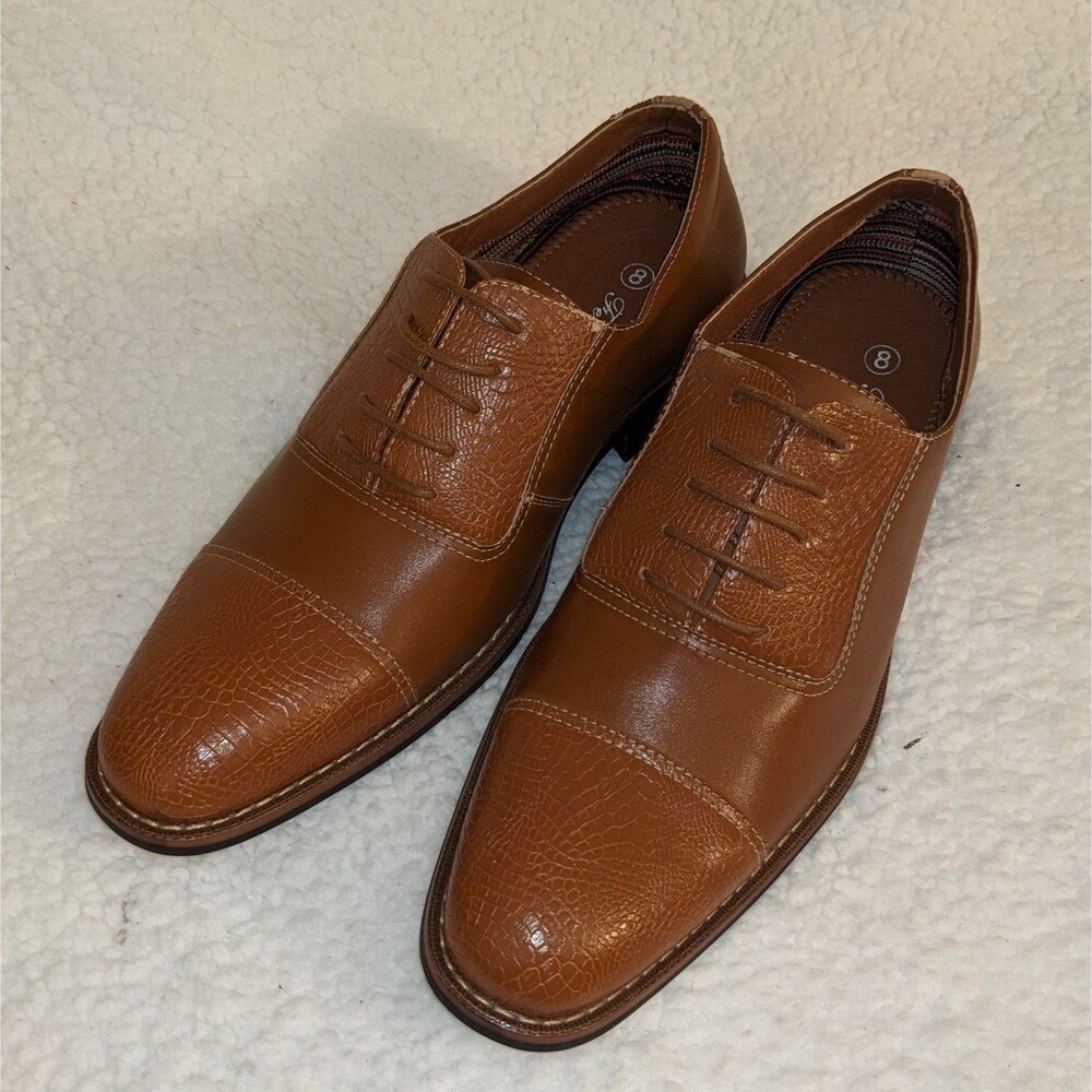 Ferro ALDO (Sam) Men's Lace Up Wingtip Oxford Dress Shoes Cognac Leather Sz 9